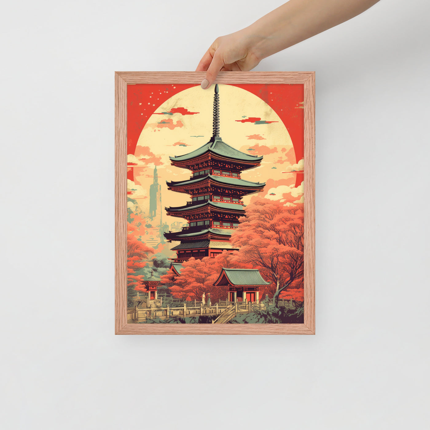 Moonlit pagoda - 12"x16" Framed poster